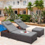 Outdoor PE Wicker Chaise Lounge Set, outside Pool Lounger Set of 2, Brown Rattan Recliners with Adjustable Backrest & Cushions