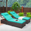 Outdoor PE Wicker Chaise Lounge Set, outside Pool Lounger Set of 2, Brown Rattan Recliners with Adjustable Backrest & Cushions