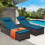 Outdoor PE Wicker Chaise Lounge Set, outside Pool Lounger Set of 2, Brown Rattan Recliners with Adjustable Backrest & Cushions