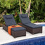 Outdoor PE Wicker Chaise Lounge Set, outside Pool Lounger Set of 2, Brown Rattan Recliners with Adjustable Backrest & Cushions